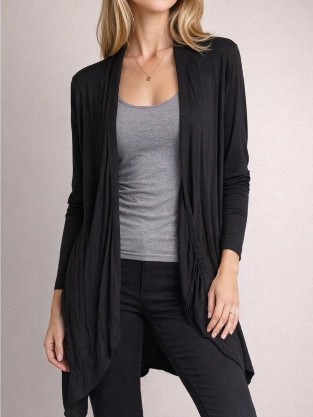 Black Open-Front Women's Cardigan Sweater